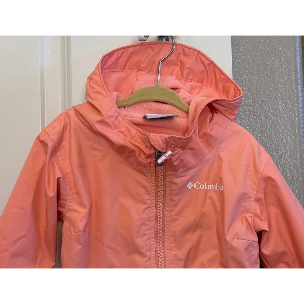 Columbia Girls 3T Coral Fleece Lined Omni-Tech Hooded Rain Jacket Rainy Trails